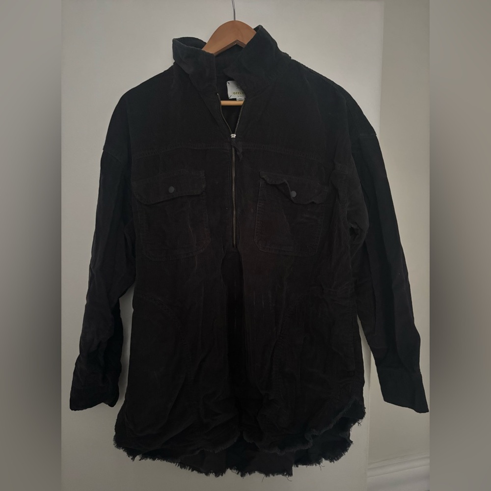 aerie Black Corduroy Zip Military-Style Jacket